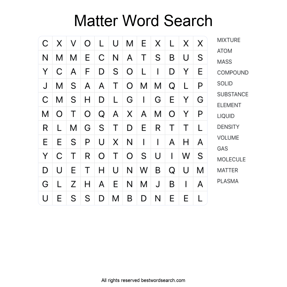 MATTER (SCIENCE) Word Search Puzzle