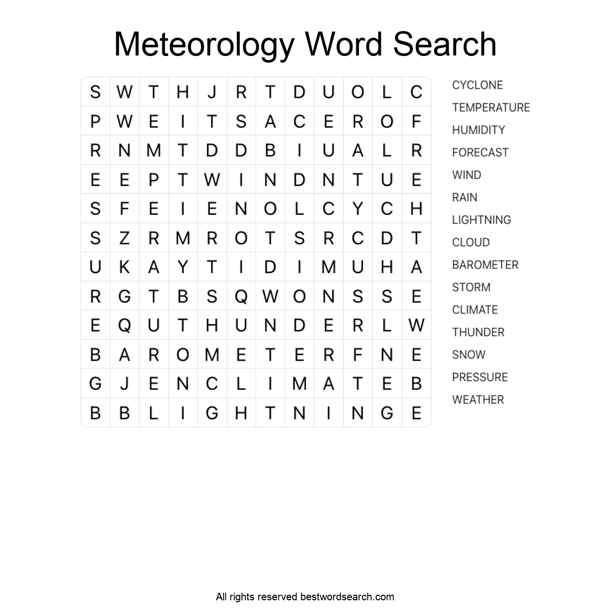 METEOROLOGY (SCIENCE) Word Search Puzzle