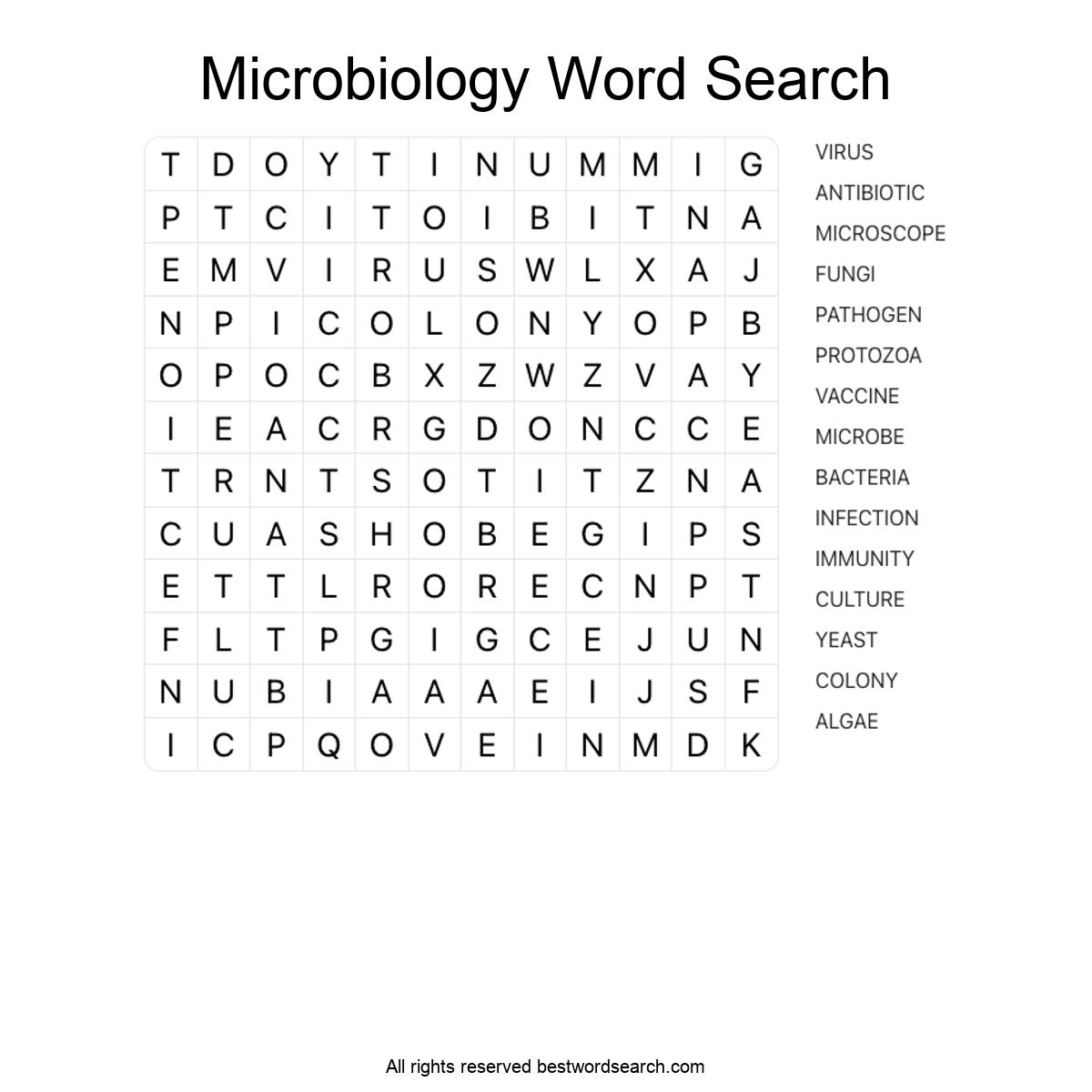 MICROBIOLOGY (SCIENCE) Word Search Puzzle