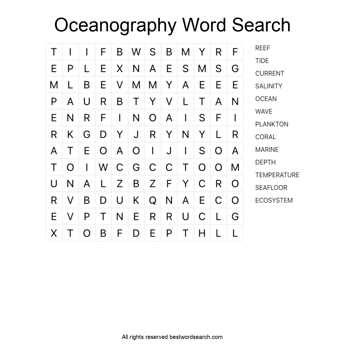 OCEANOGRAPHY (SCIENCE) Word Search Puzzle