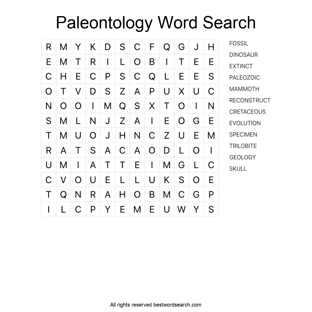 PALEONTOLOGY (SCIENCE) Word Search Puzzle