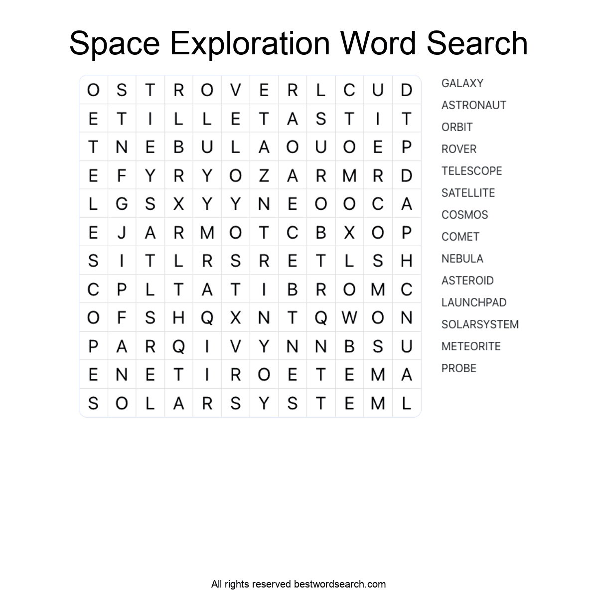 SPACE EXPLORATION (SCIENCE) Word Search Puzzle