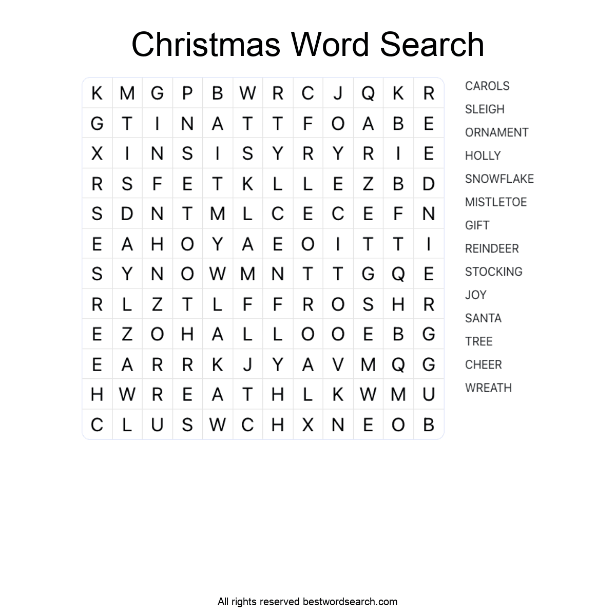 CHRISTMAS (SEASONAL AND HOLIDAYS) Word Search Puzzle