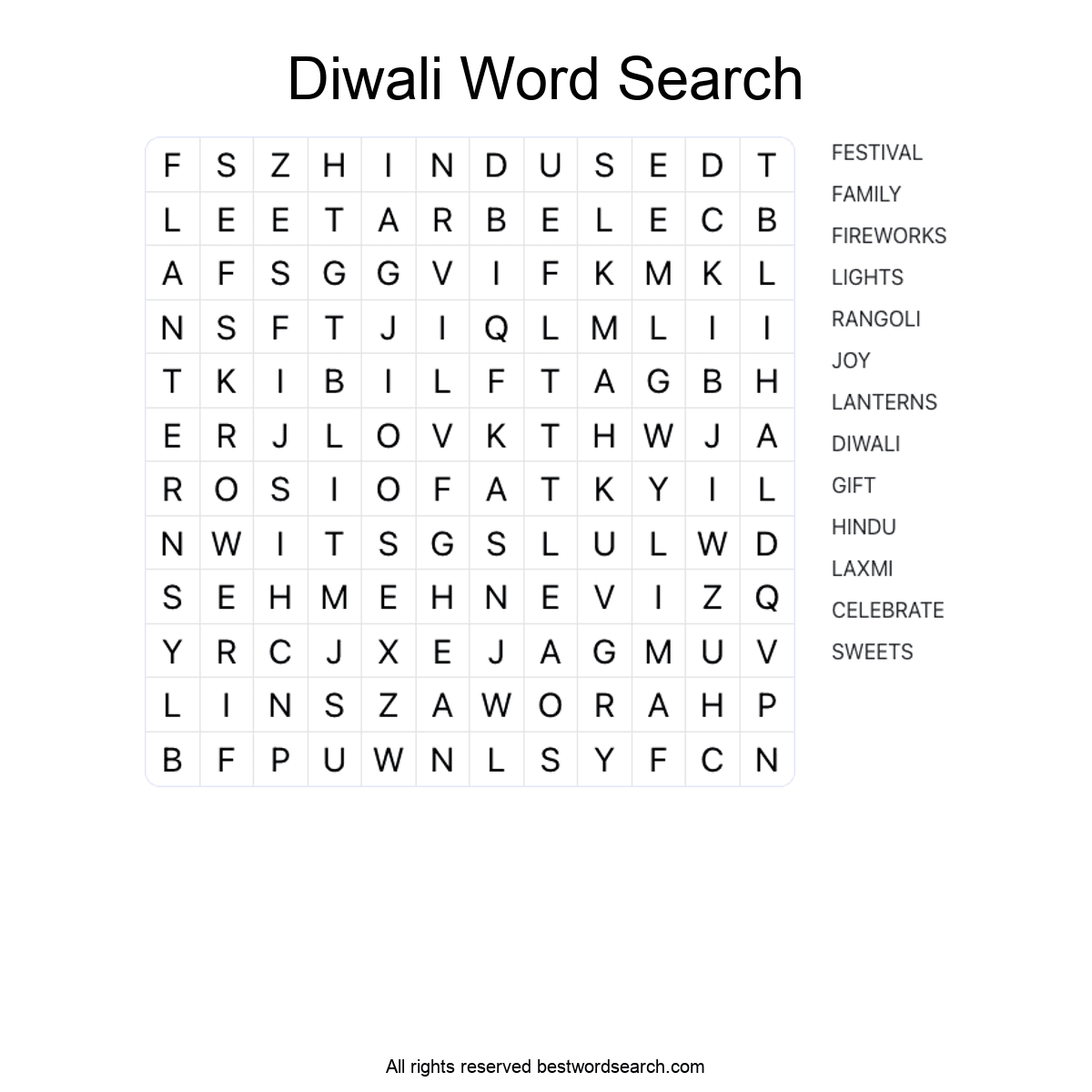 DIWALI (SEASONAL AND HOLIDAYS) Word Search Puzzle