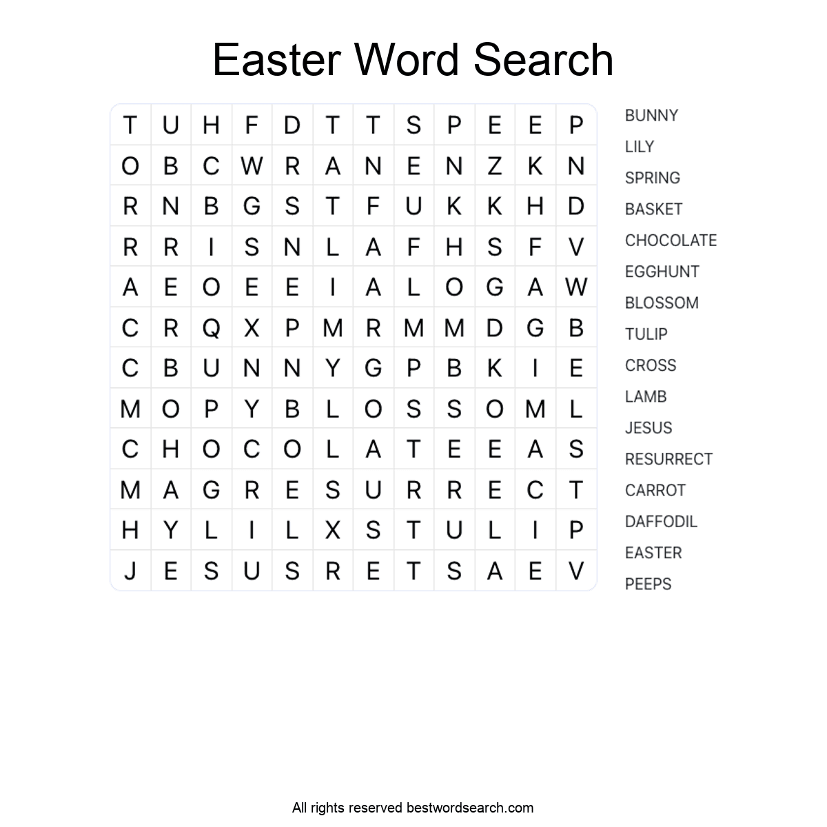 EASTER (SEASONAL AND HOLIDAYS) Word Search Puzzle