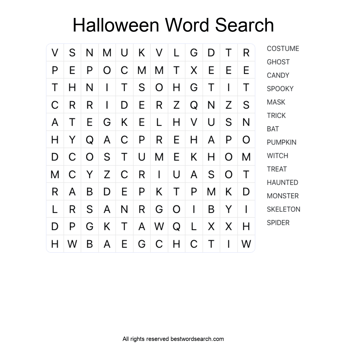 HALLOWEEN (SEASONAL AND HOLIDAYS) Word Search Puzzle