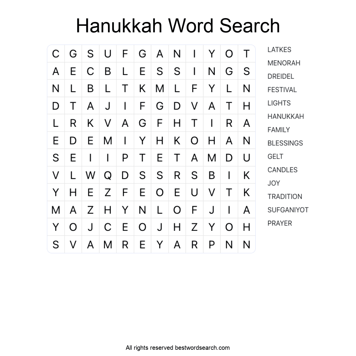 HANUKKAH (SEASONAL AND HOLIDAYS) Word Search Puzzle