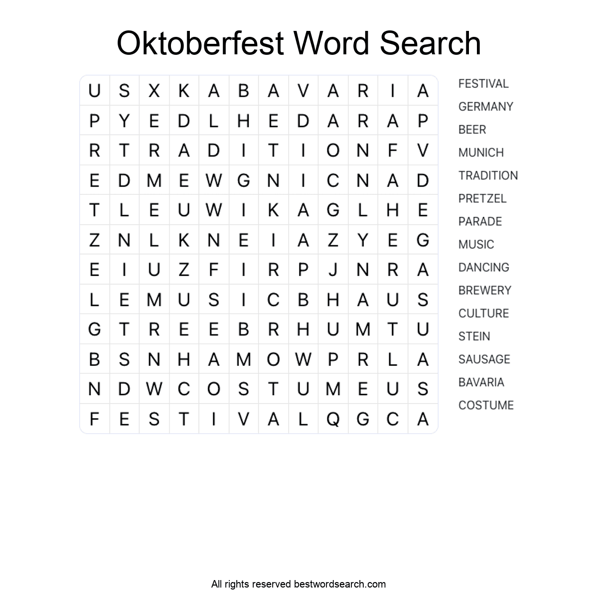 OKTOBERFEST (SEASONAL AND HOLIDAYS) Word Search Puzzle