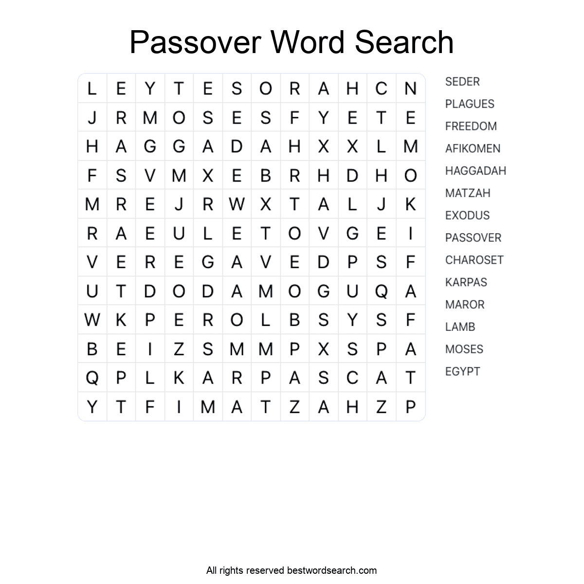 PASSOVER (SEASONAL AND HOLIDAYS) Word Search Puzzle