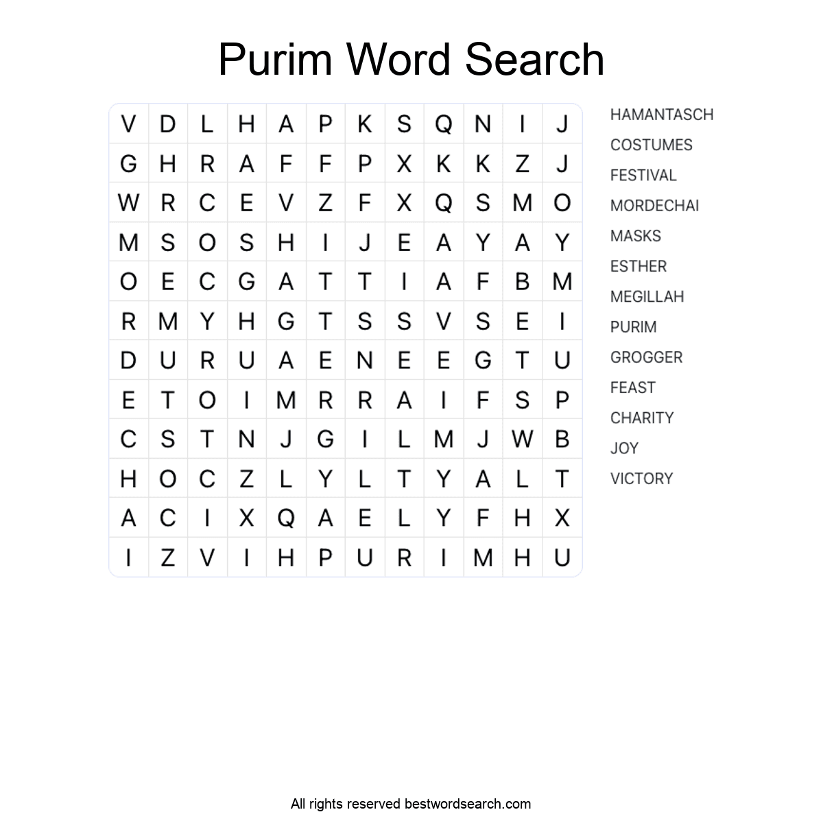 PURIM (SEASONAL AND HOLIDAYS) Word Search Puzzle