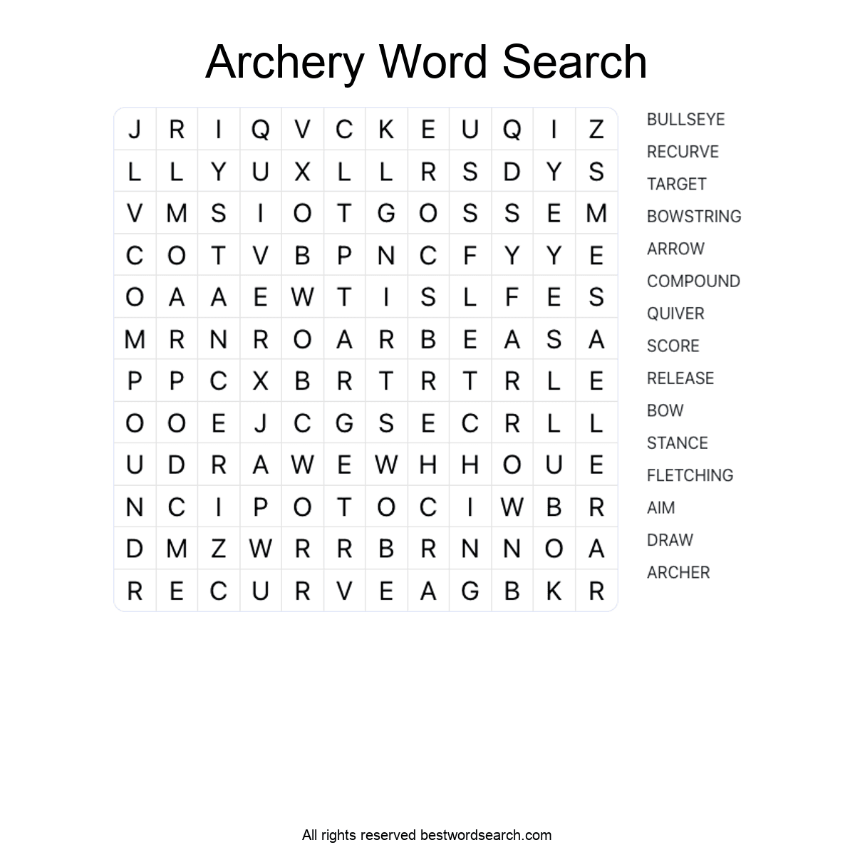 ARCHERY (SPORTS) Word Search Puzzle