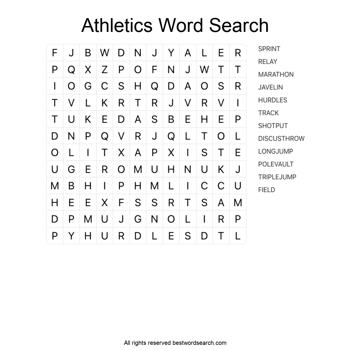 ATHLETICS (SPORTS) Word Search Puzzle