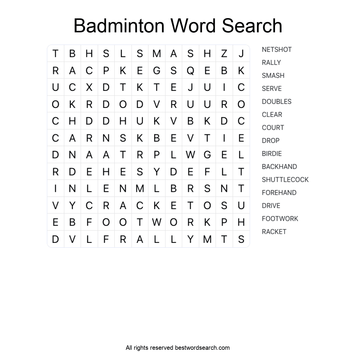 BADMINTON (SPORTS) Word Search Puzzle