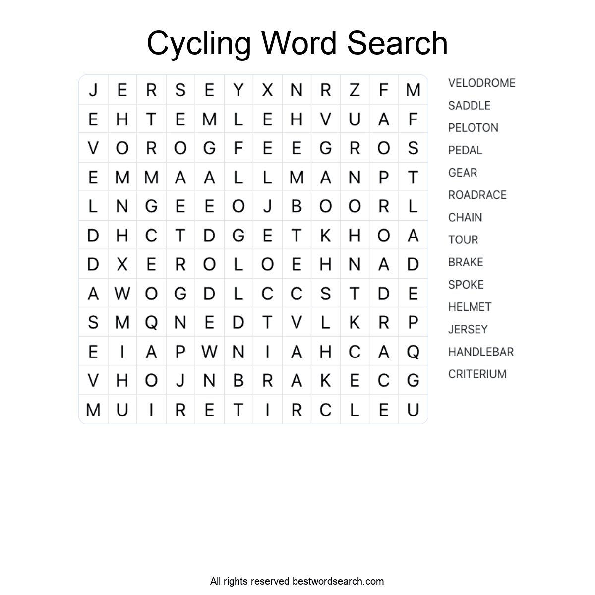 CYCLING (SPORTS) Word Search Puzzle