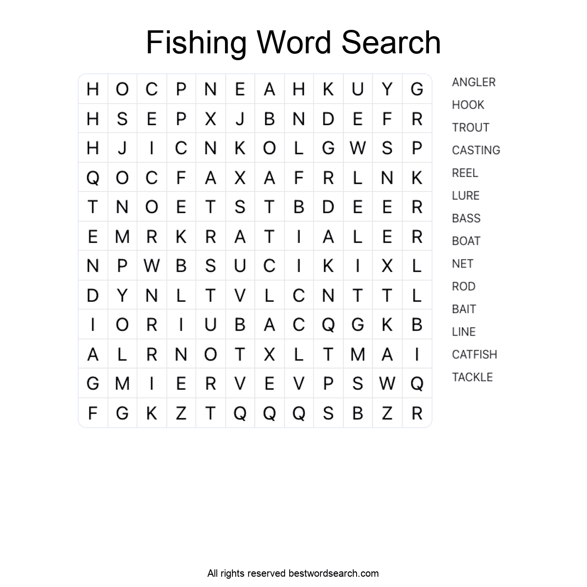 FISHING (SPORTS) Word Search Puzzle