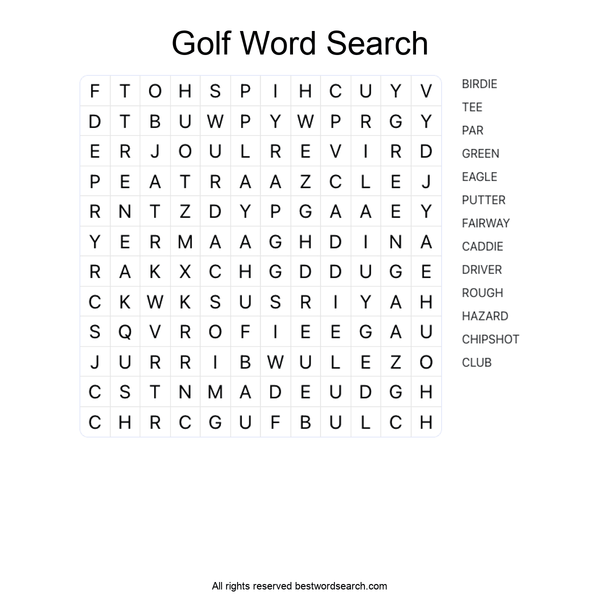 GOLF (SPORTS) Word Search Puzzle