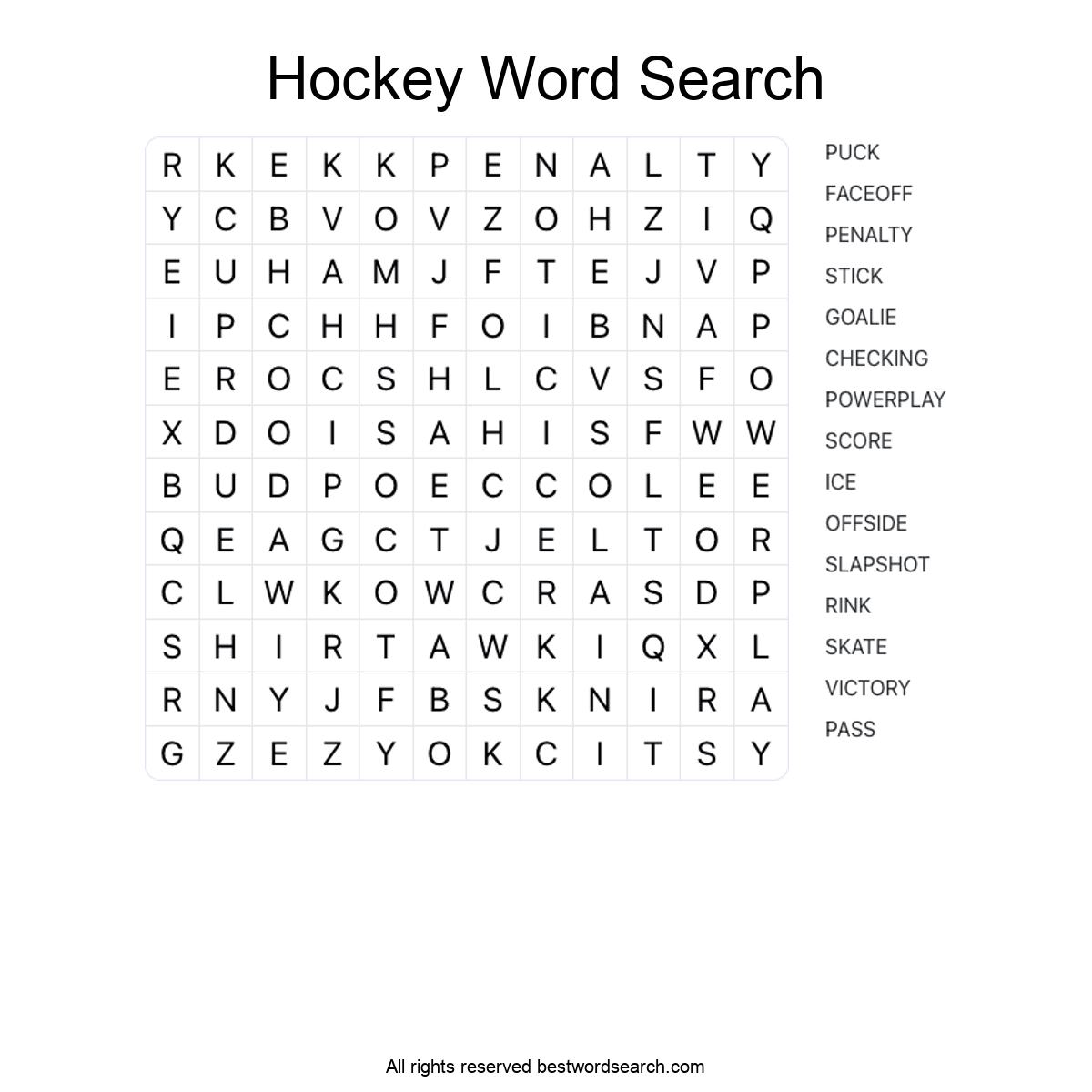 HOCKEY (SPORTS) Word Search Puzzle