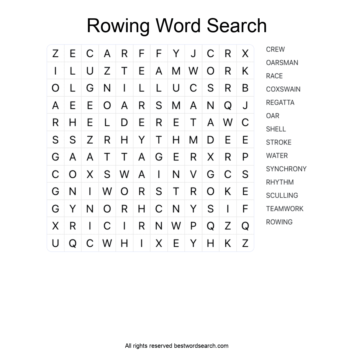 ROWING (SPORTS) Word Search Puzzle