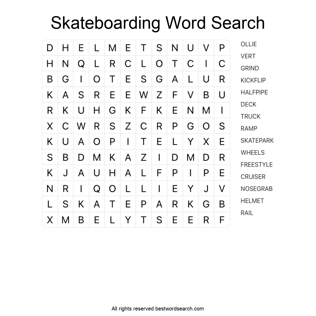 SKATEBOARDING (SPORTS) Word Search Puzzle