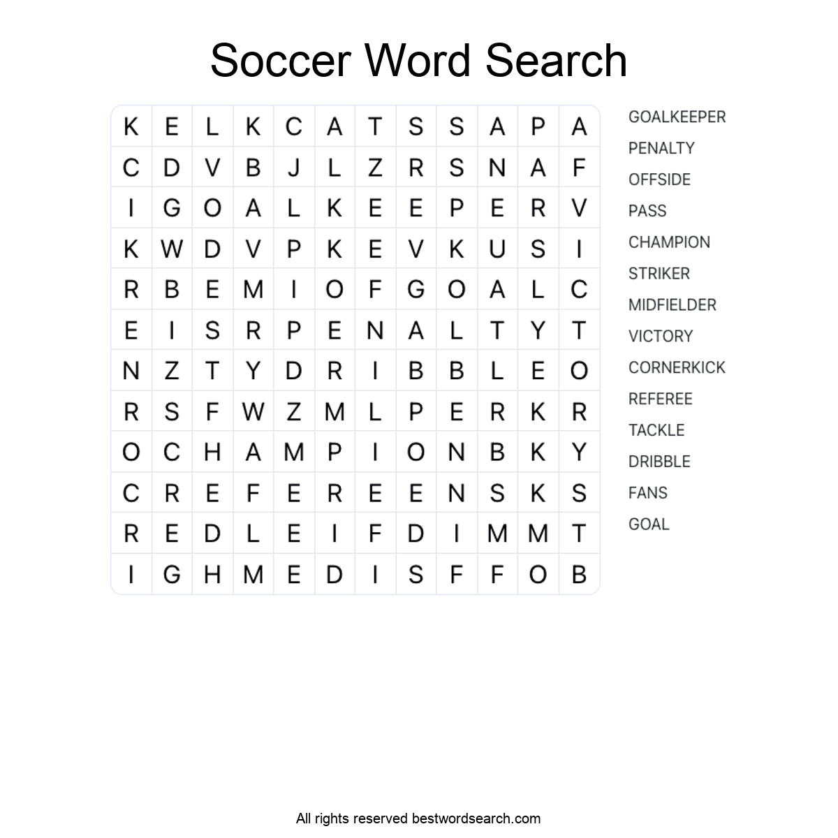 SOCCER (SPORTS) Word Search Puzzle