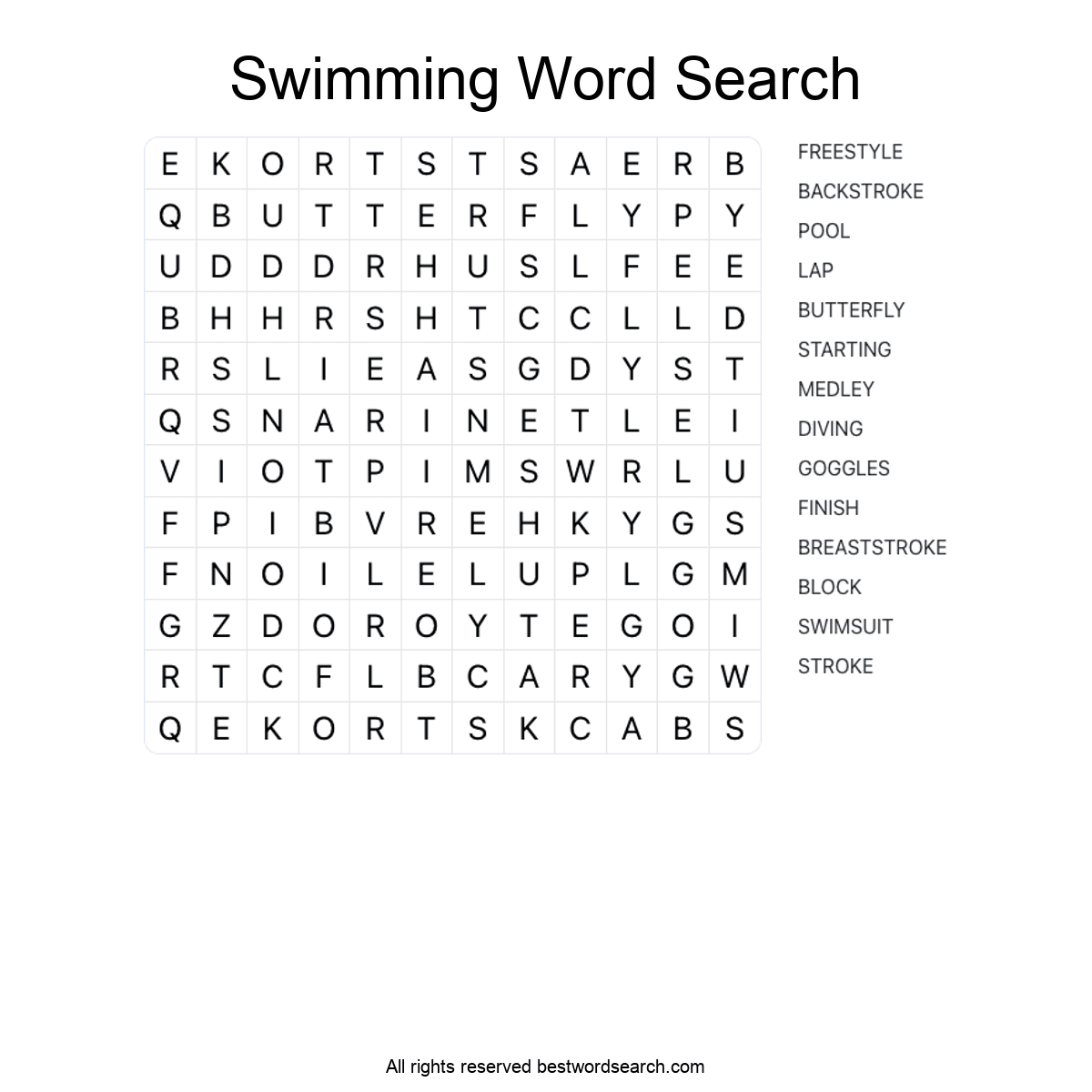 SWIMMING (SPORTS) Word Search Puzzle