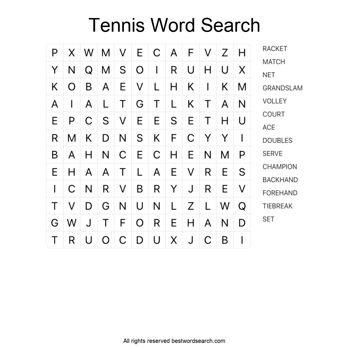 TENNIS (SPORTS) Word Search Puzzle