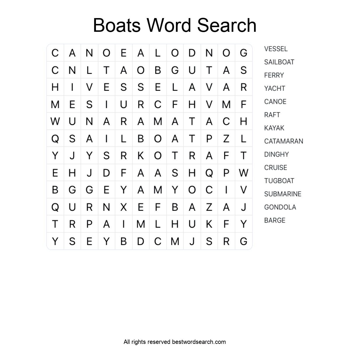 BOATS (TRANSPORTATION) Word Search Puzzle