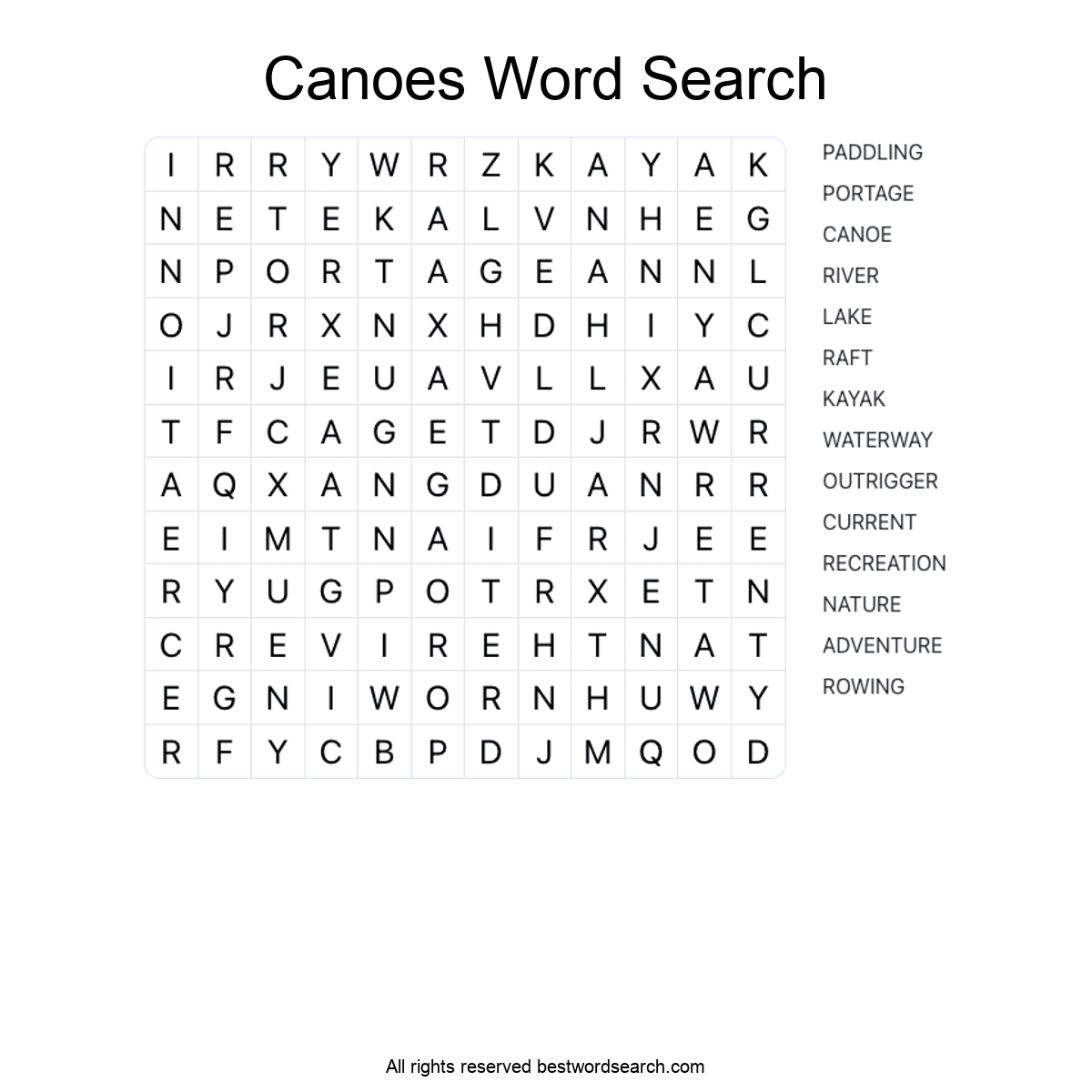 CANOES (TRANSPORTATION) Word Search Puzzle