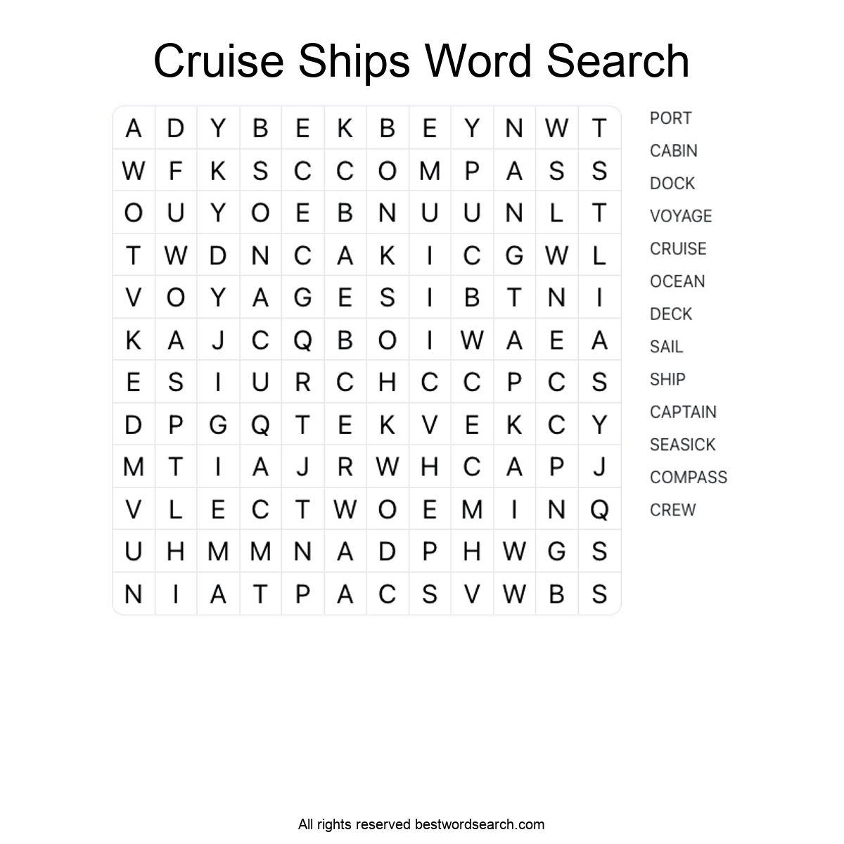 CRUISE SHIPS (TRANSPORTATION) Word Search Puzzle