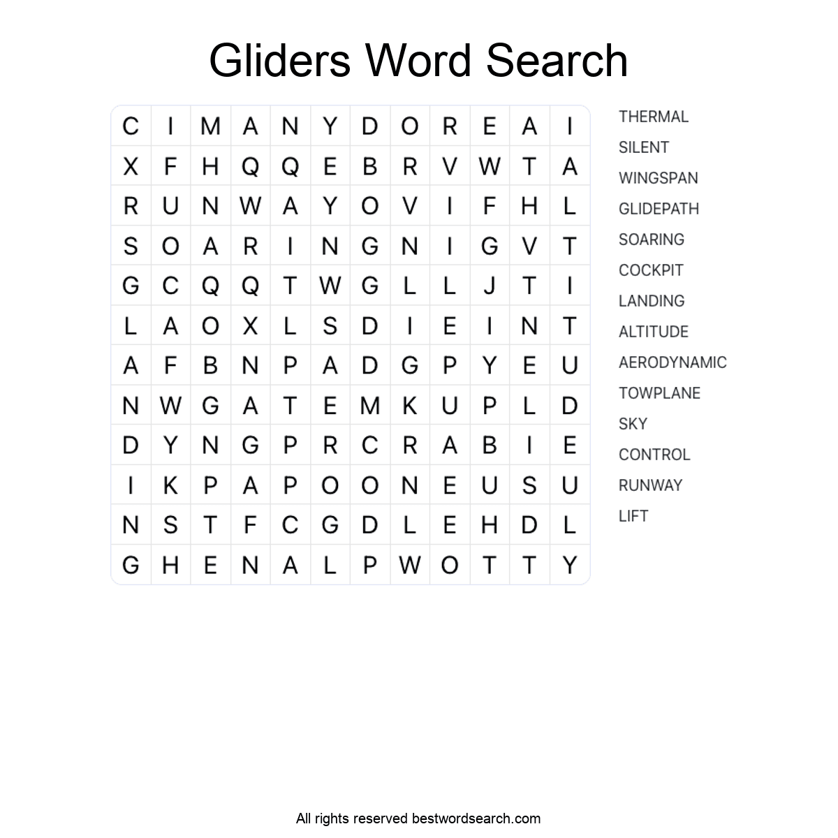 GLIDERS (TRANSPORTATION) Word Search Puzzle