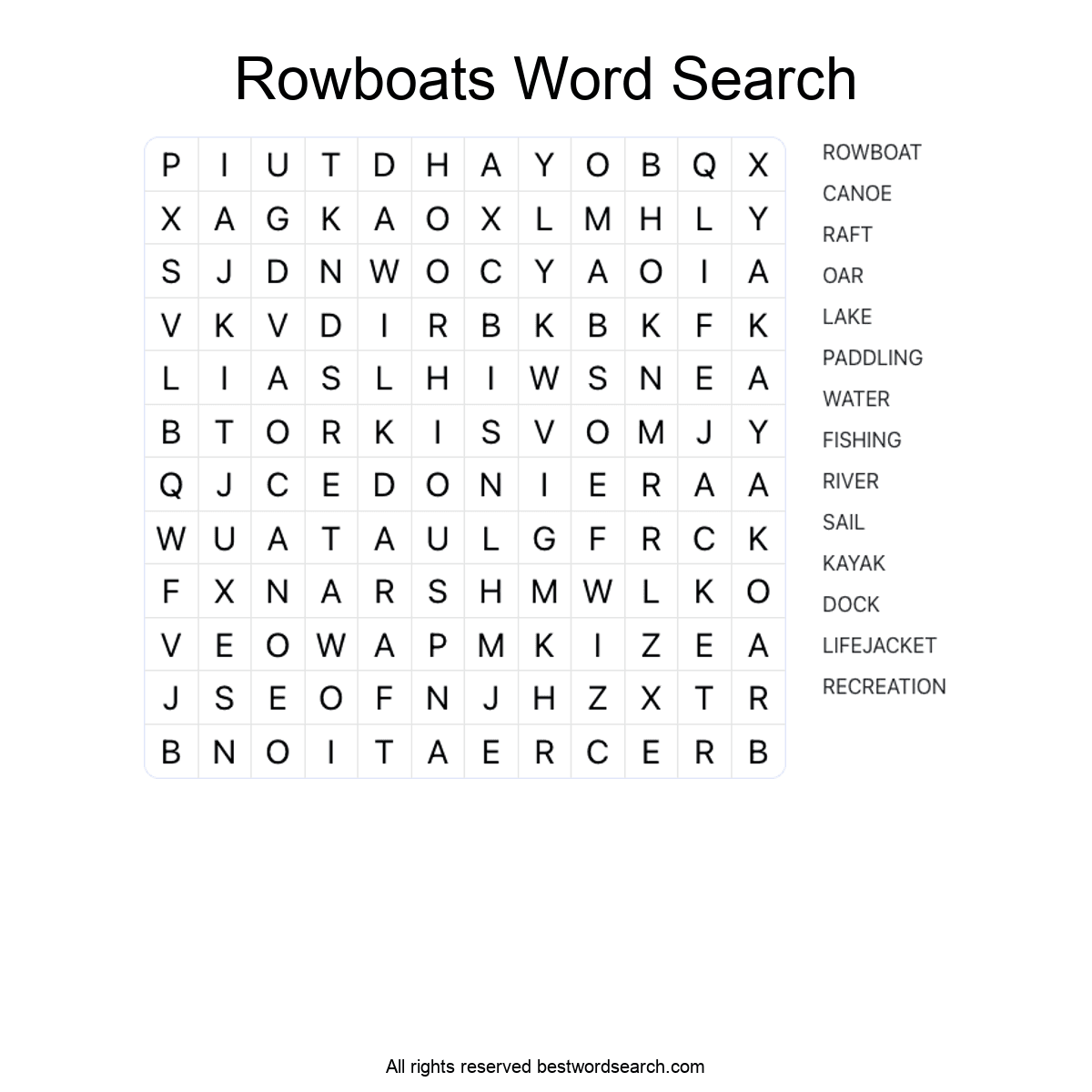 ROWBOATS (TRANSPORTATION) Word Search Puzzle