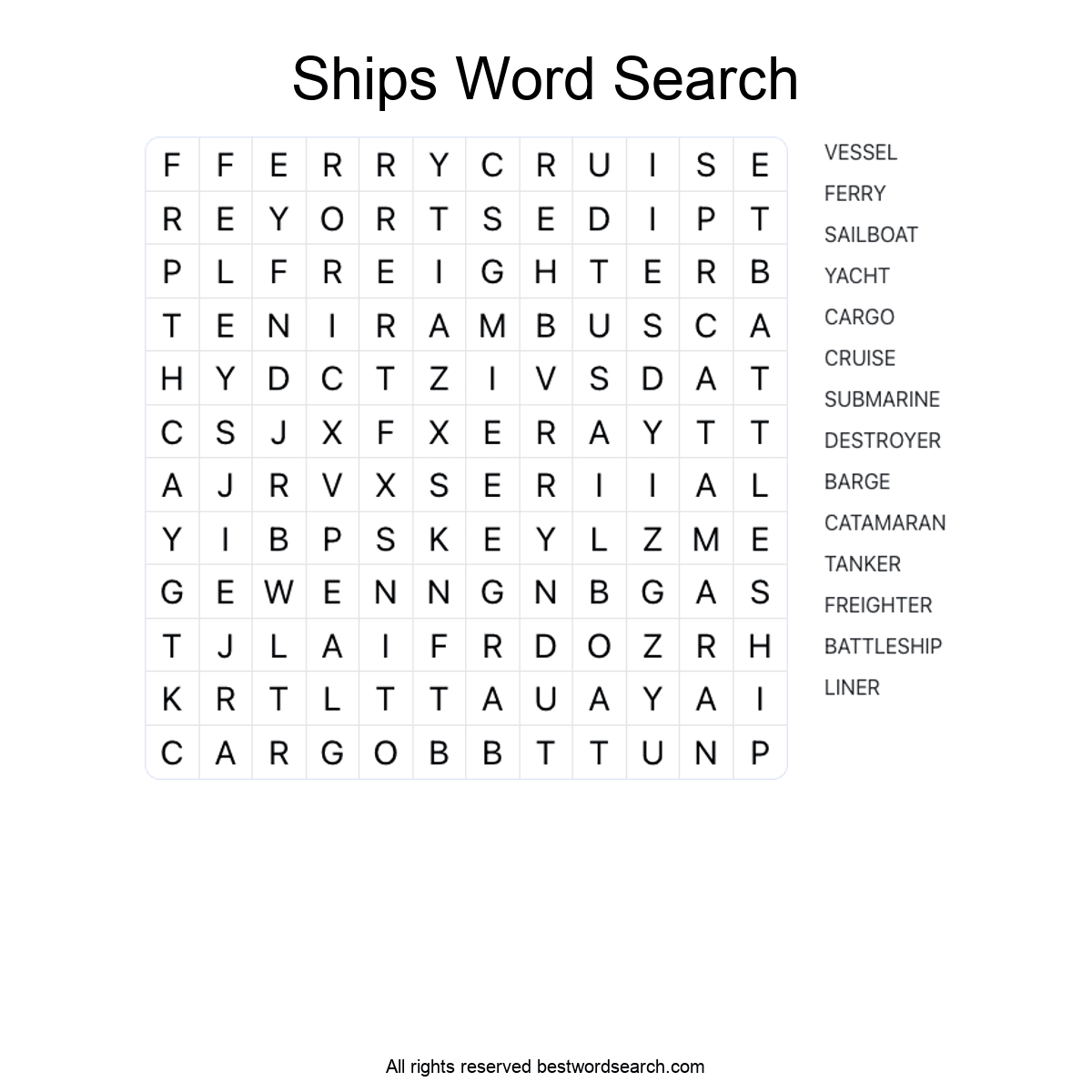 SHIPS (TRANSPORTATION) Word Search Puzzle