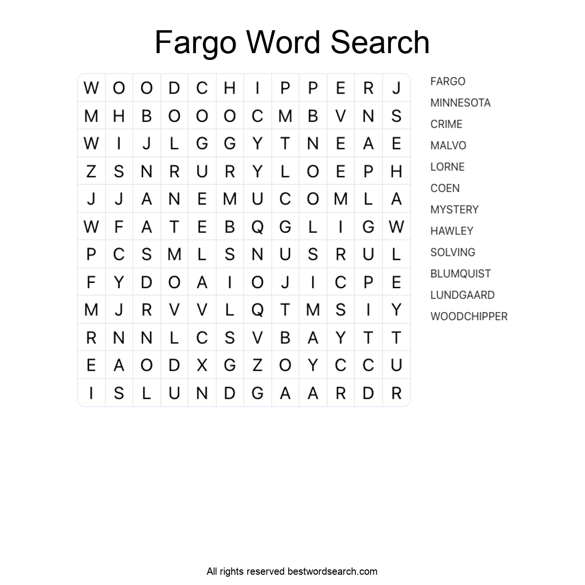 FARGO (TV SERIES) Word Search Puzzle