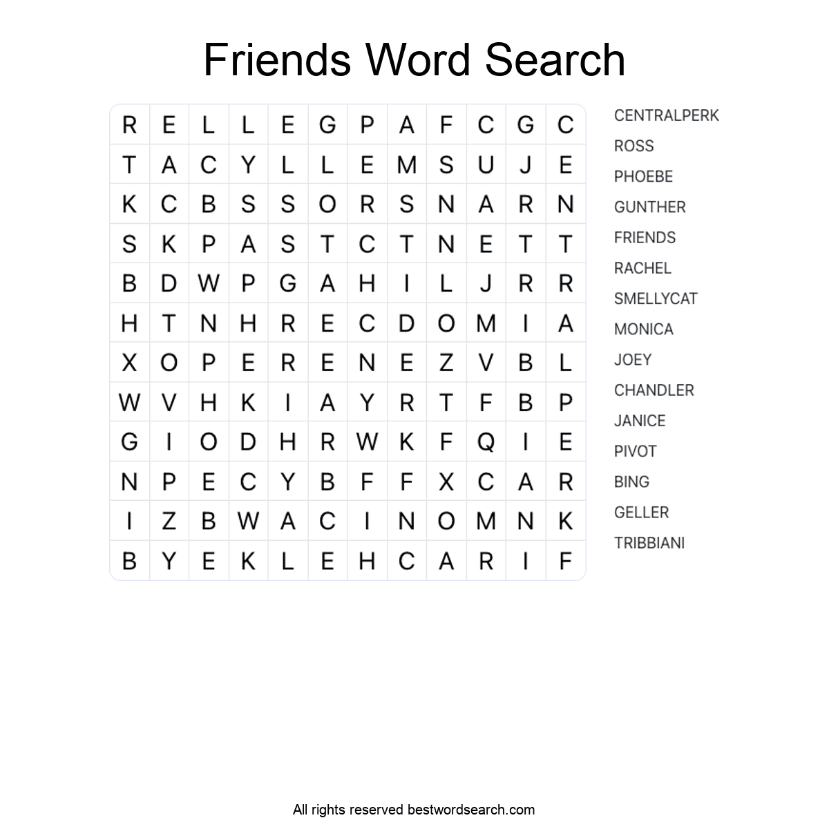 FRIENDS (TV SERIES) Word Search Puzzle