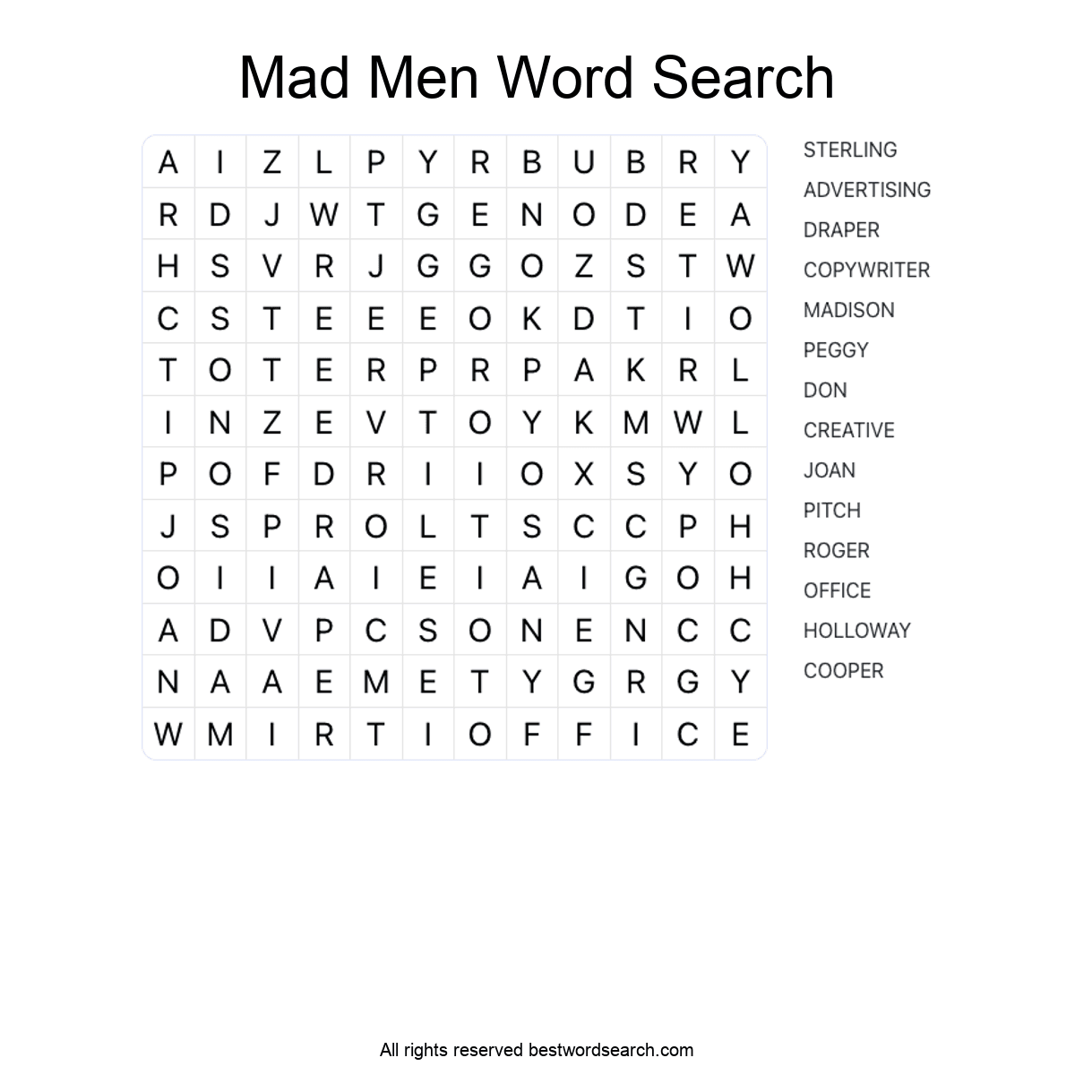 MAD MEN (TV SERIES) Word Search Puzzle