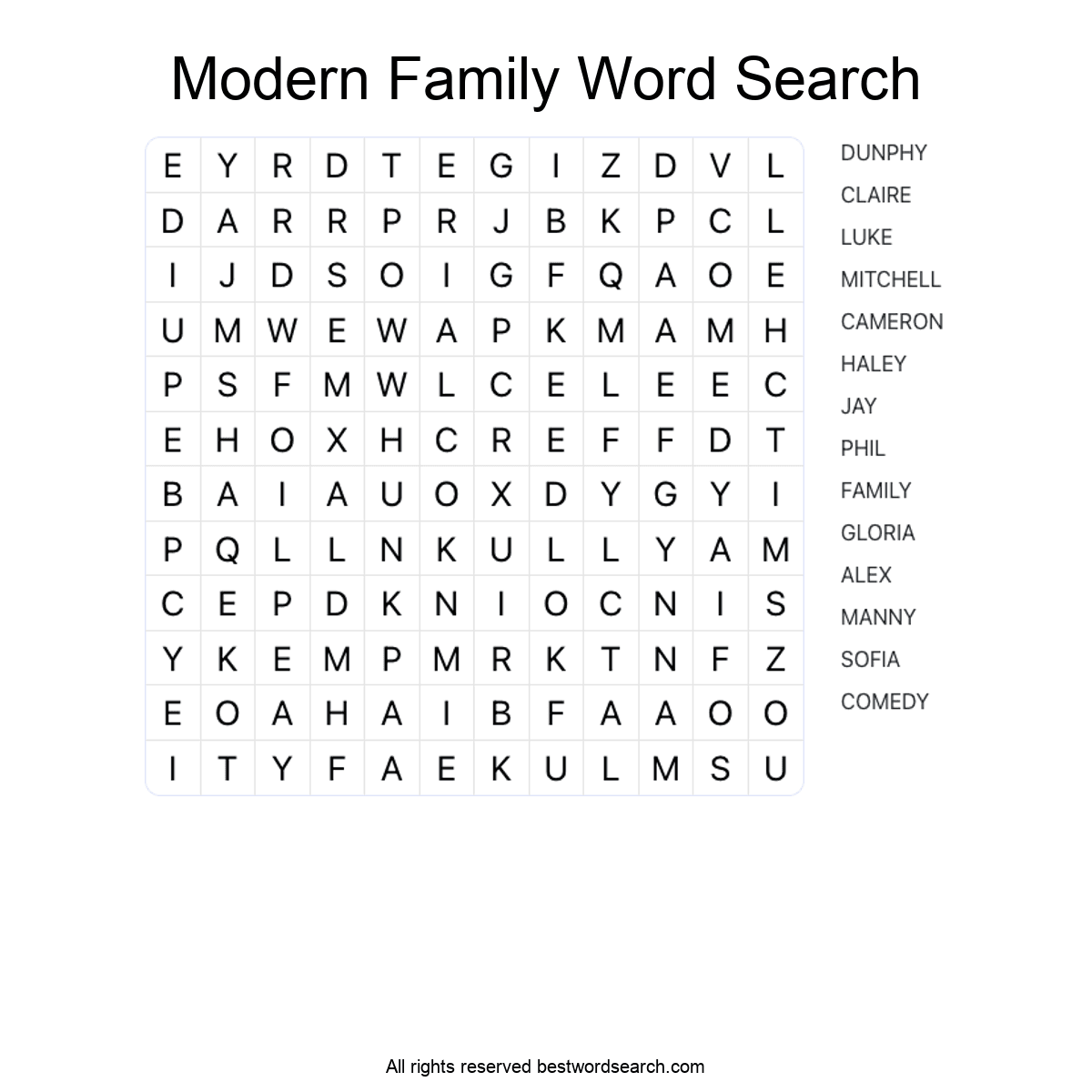 MODERN FAMILY (TV SERIES) Word Search Puzzle