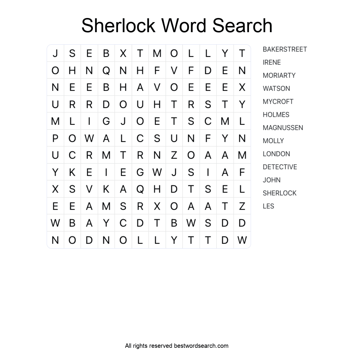 SHERLOCK (TV SERIES) Word Search Puzzle