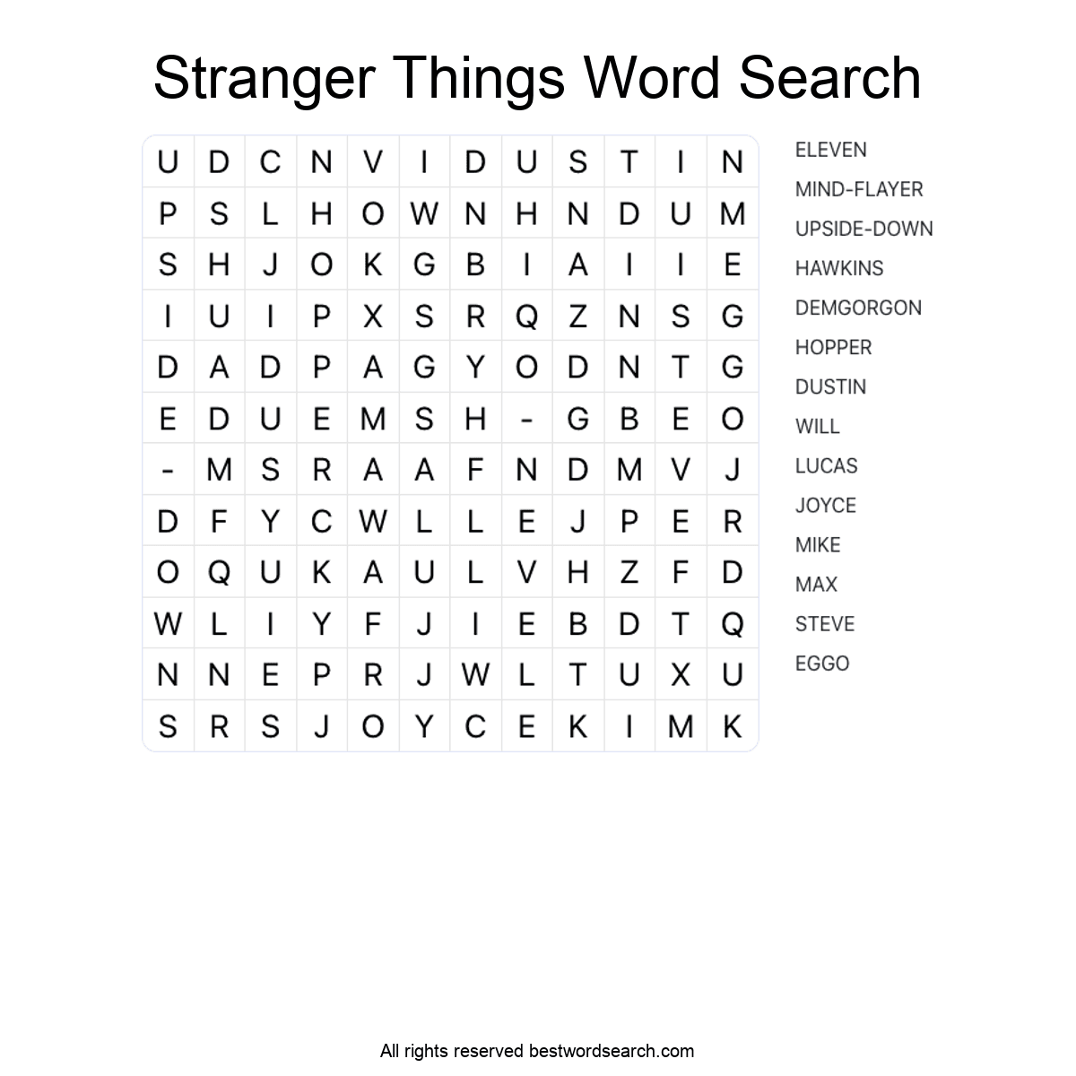 STRANGER THINGS (TV SERIES) Word Search Puzzle