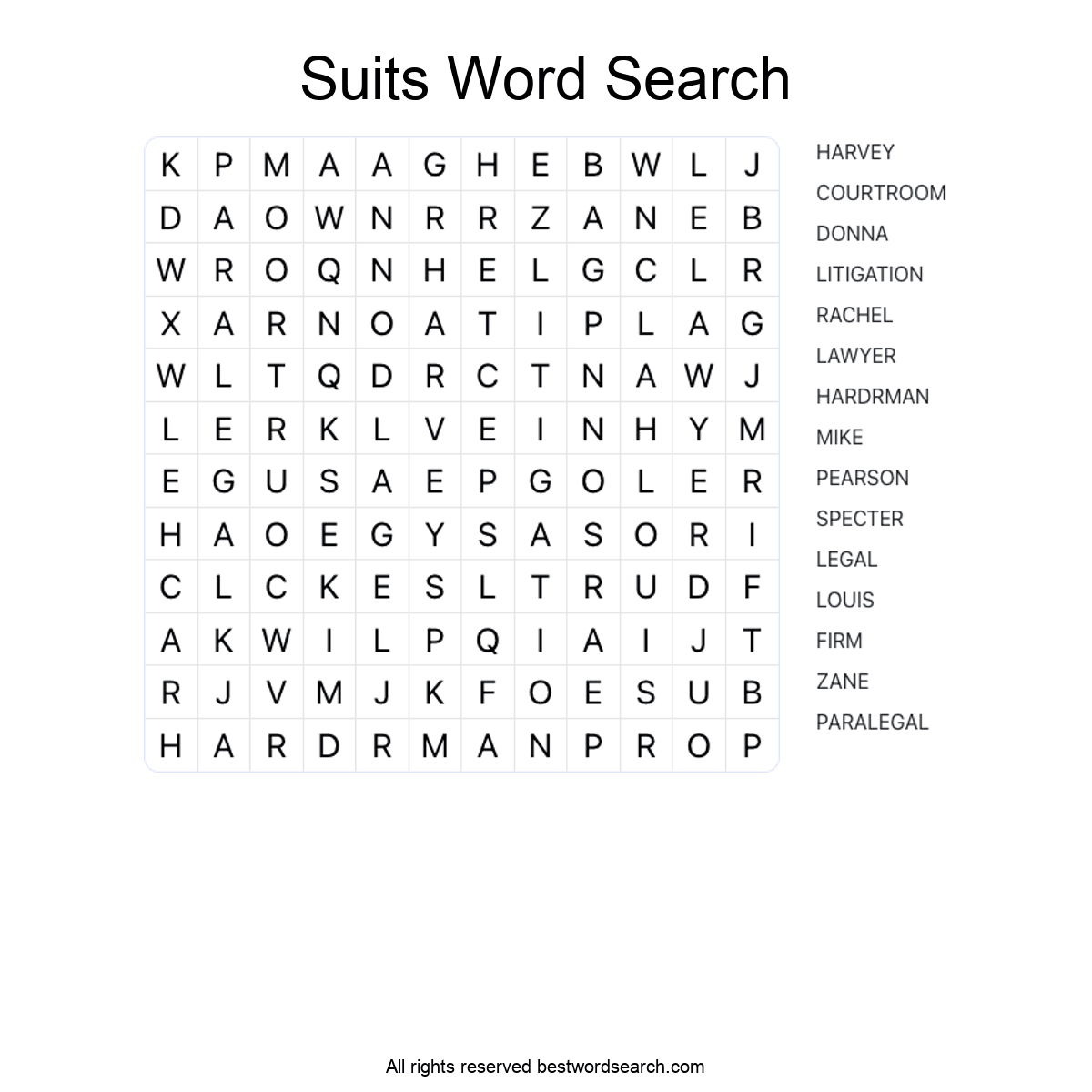 SUITS (TV SERIES) Word Search Puzzle