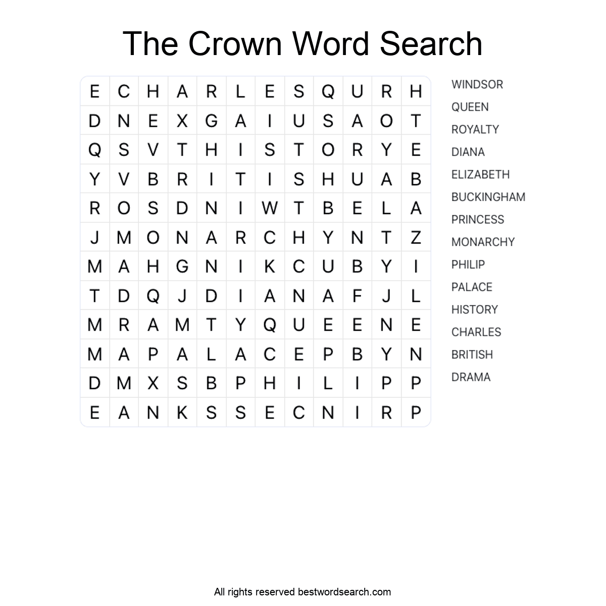 THE CROWN (TV SERIES) Word Search Puzzle