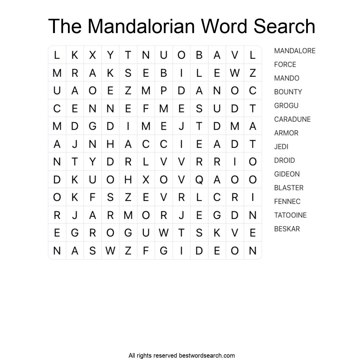 THE MANDALORIAN (TV SERIES) Word Search Puzzle