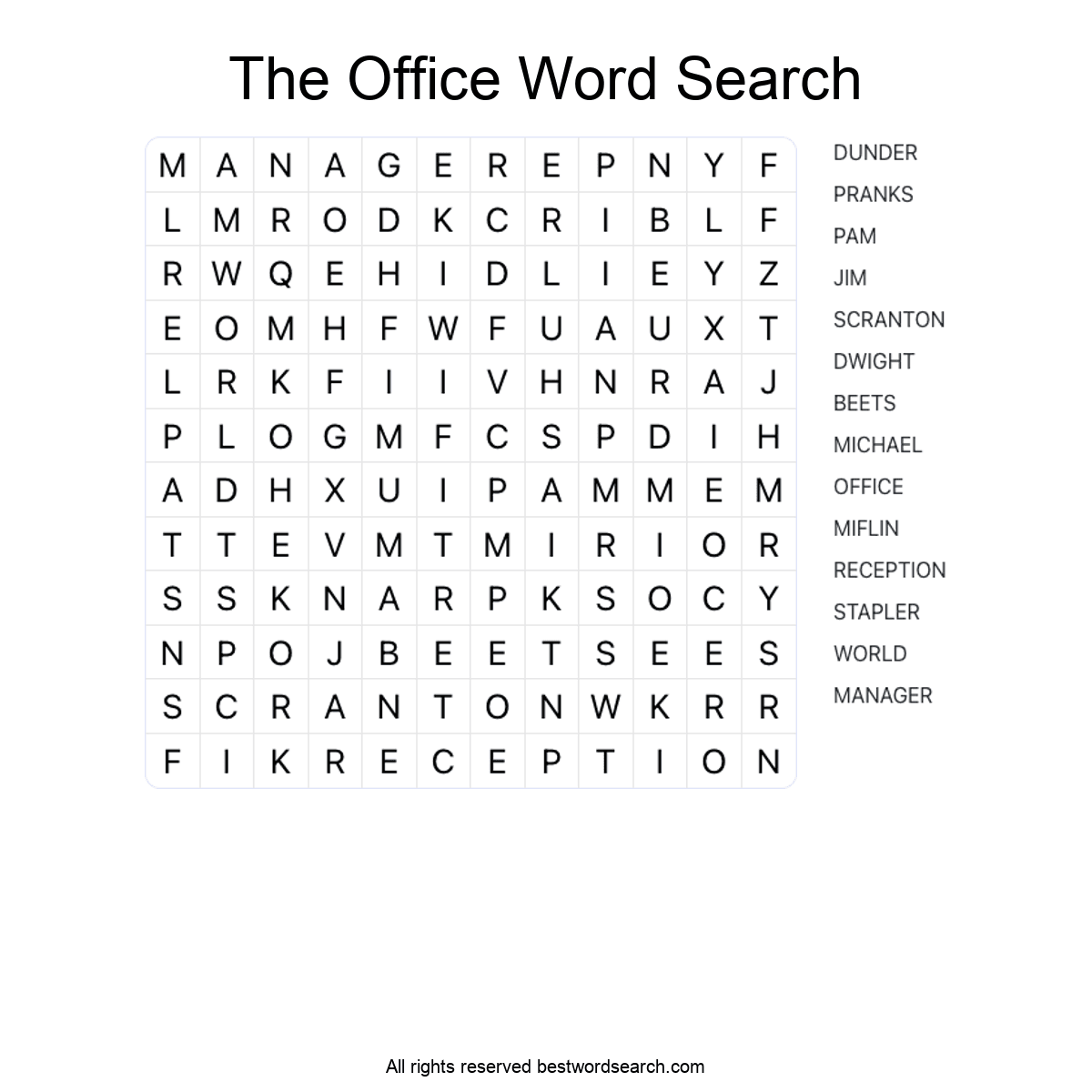 THE OFFICE (TV SERIES) Word Search Puzzle