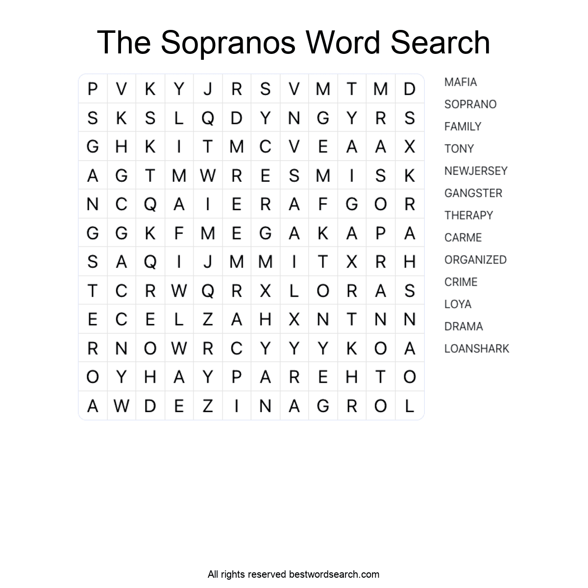 THE SOPRANOS (TV SERIES) Word Search Puzzle