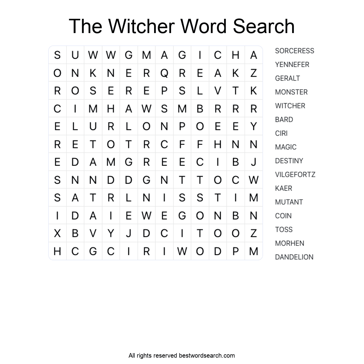 THE WITCHER (TV SERIES) Word Search Puzzle