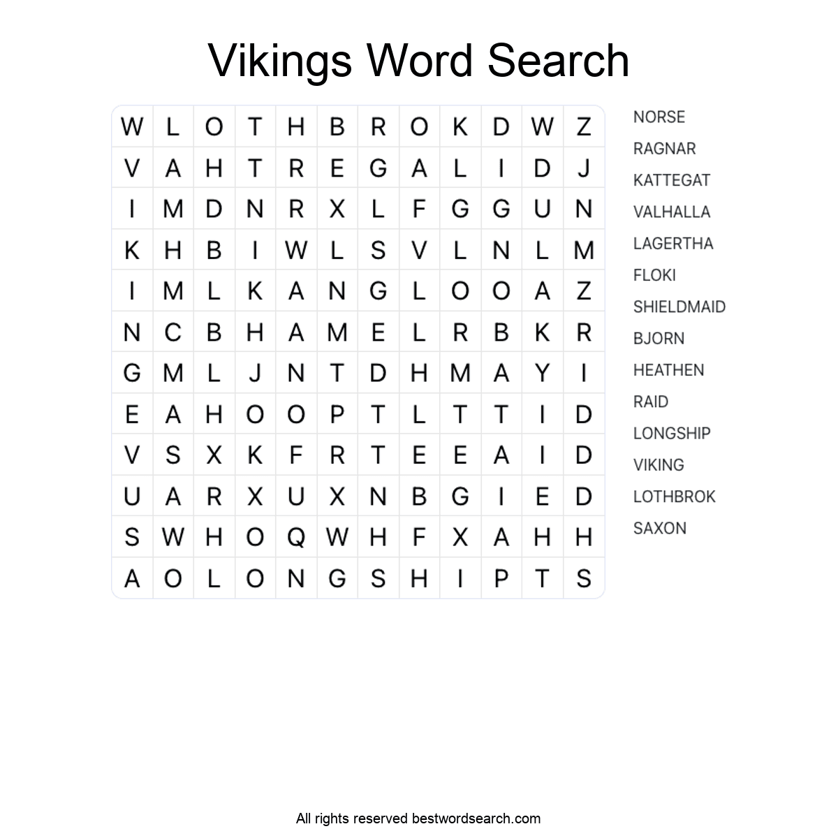 VIKINGS (TV SERIES) Word Search Puzzle