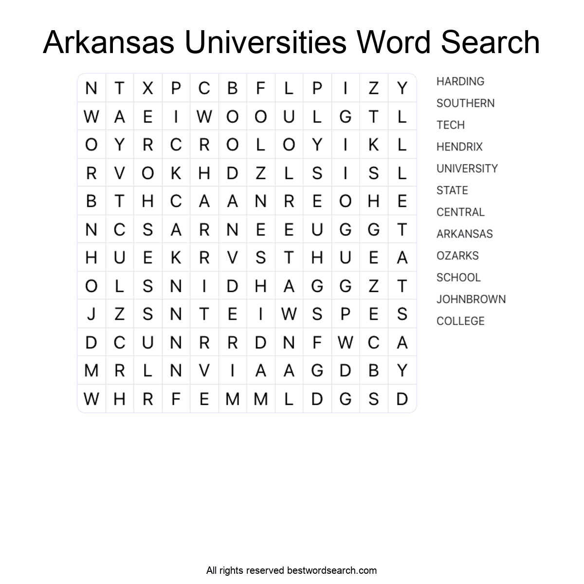 ARKANSAS UNIVERSITIES (US STATES) Word Search Puzzle