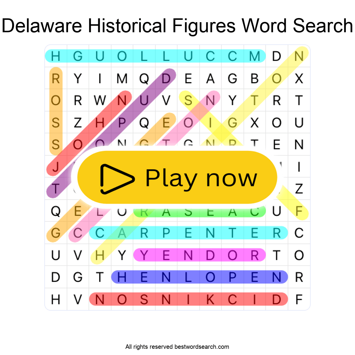 DELAWARE HISTORICAL FIGURES (US STATES) Word Search Puzzle