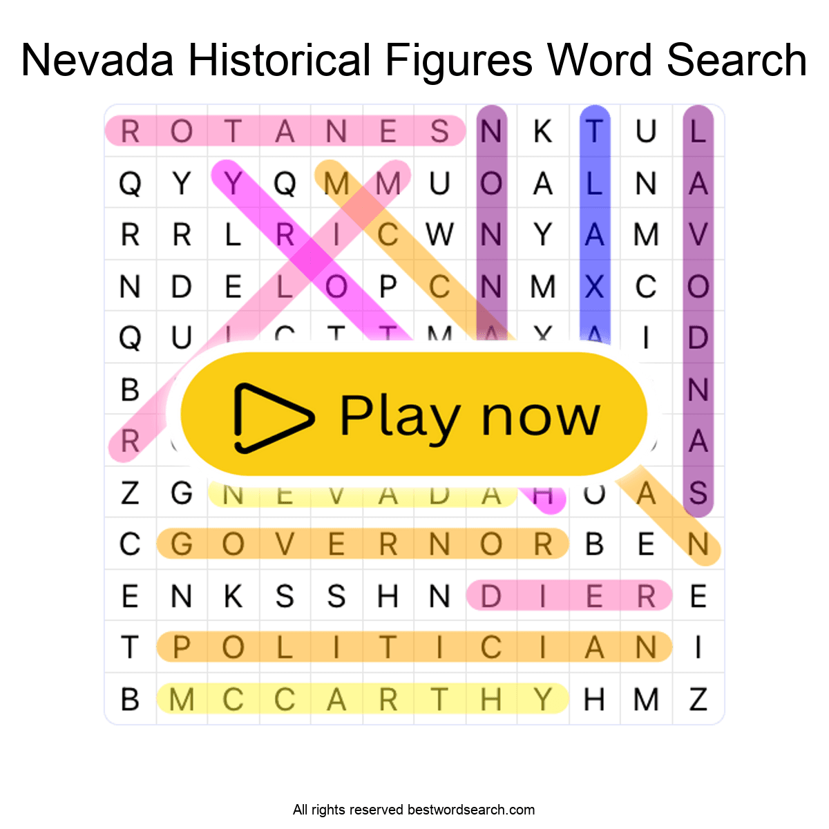NEVADA HISTORICAL FIGURES (US STATES) Word Search Puzzle