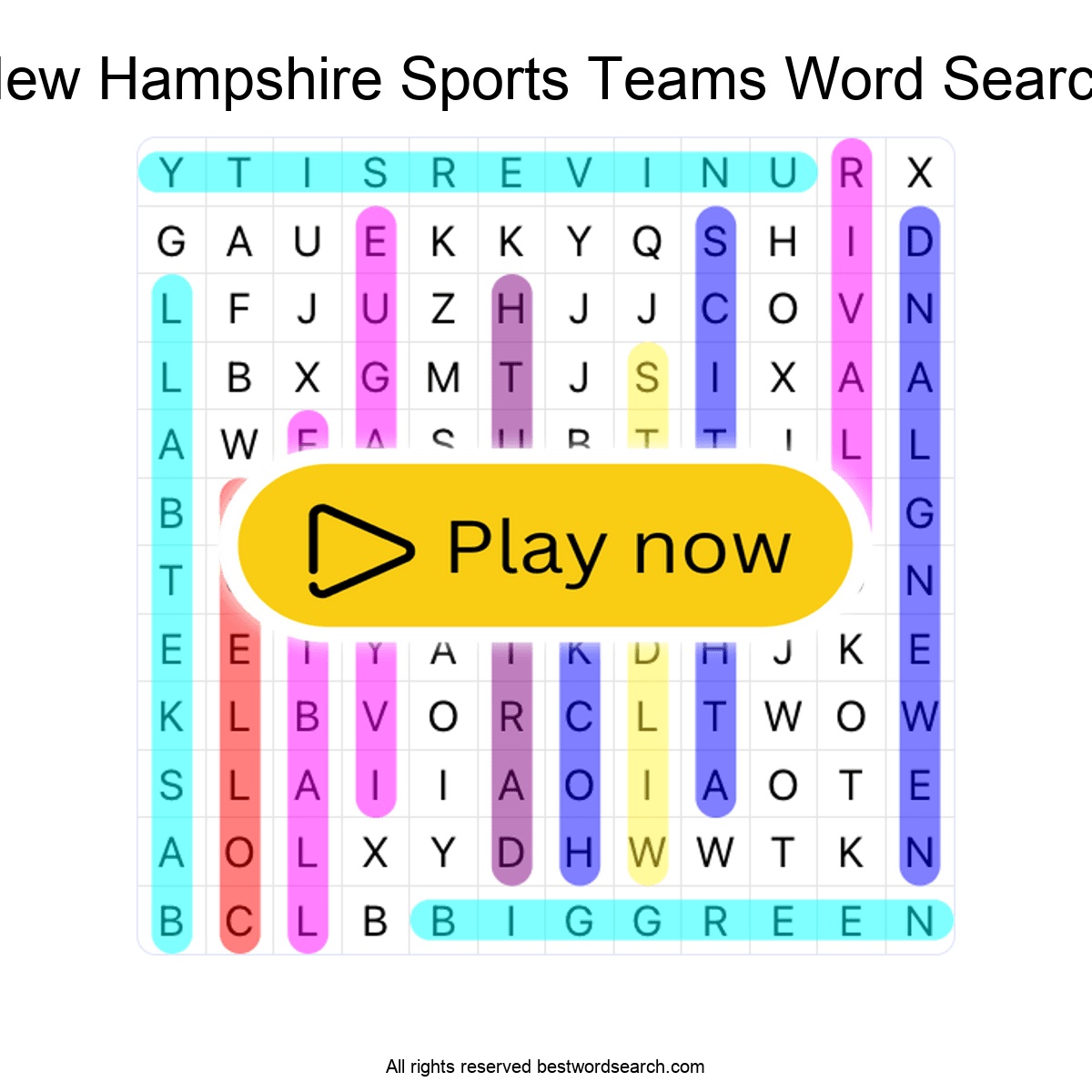 NEW HAMPSHIRE SPORTS TEAMS (US STATES) Word Search Puzzle