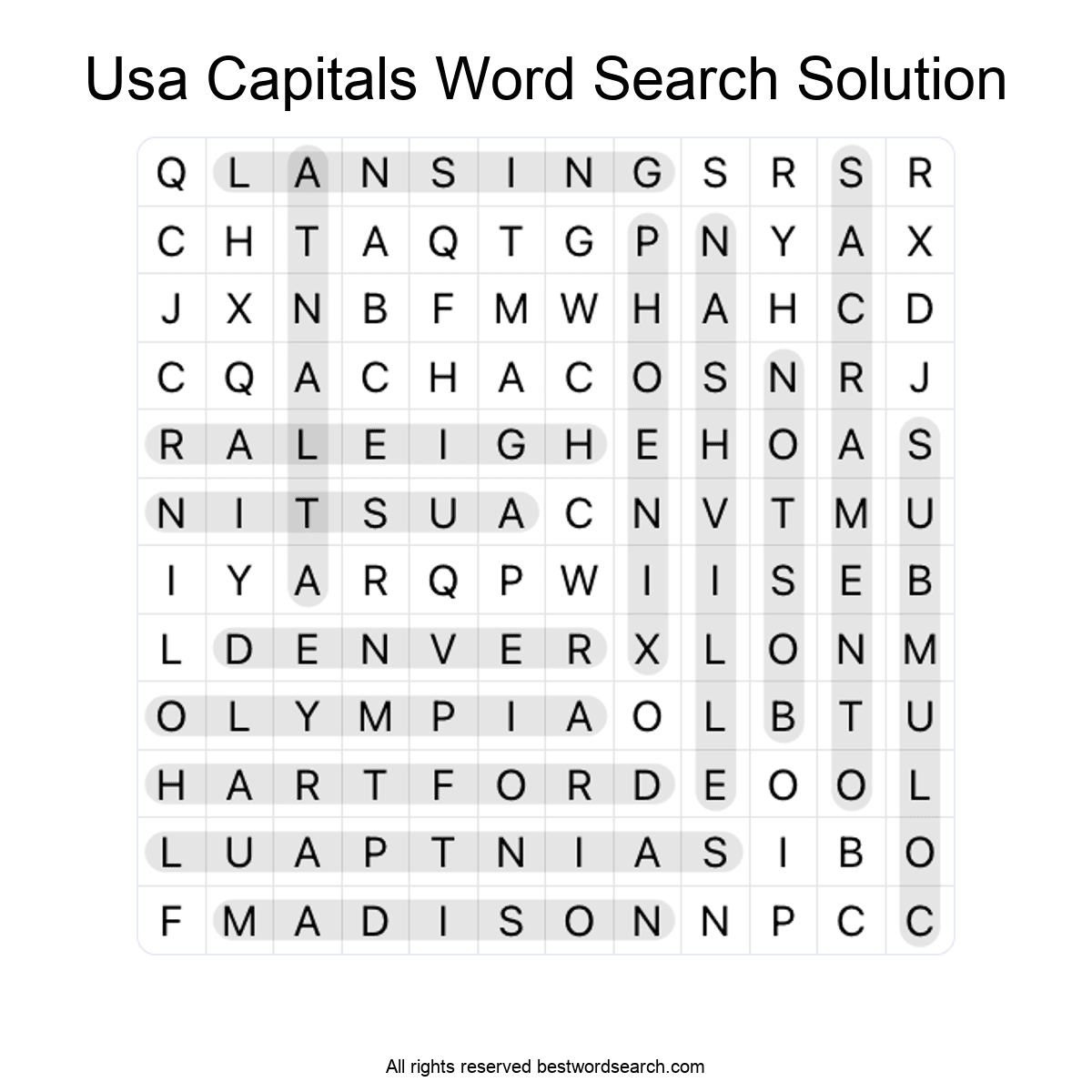 US States word search puzzles